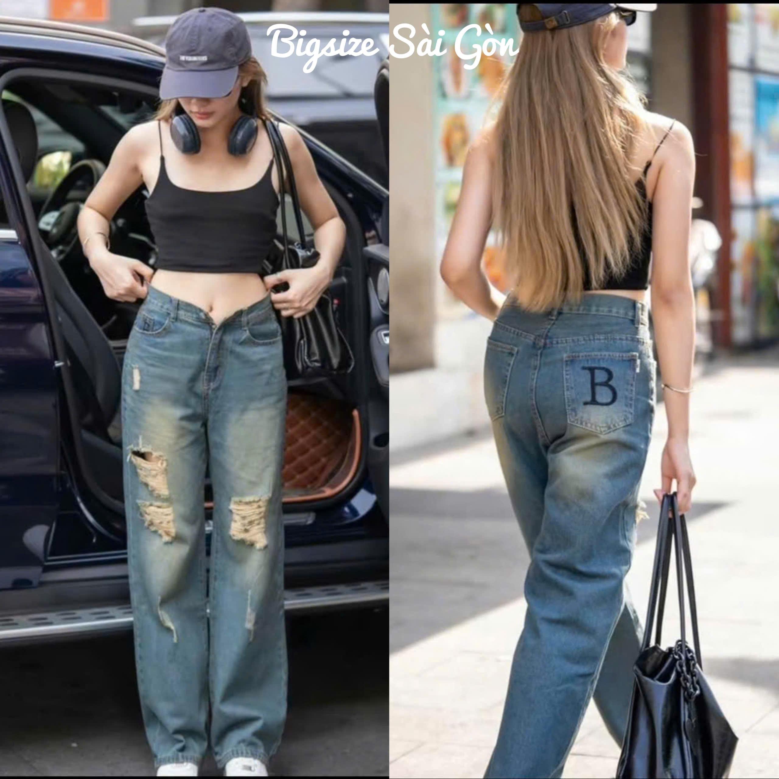 Thời Trang Bigsize Quần Jean Dài Thêu Chữ B Năng Động Thanh Lịch Dễ Thương 55-95kg Nữ Women Khuy - B.1574