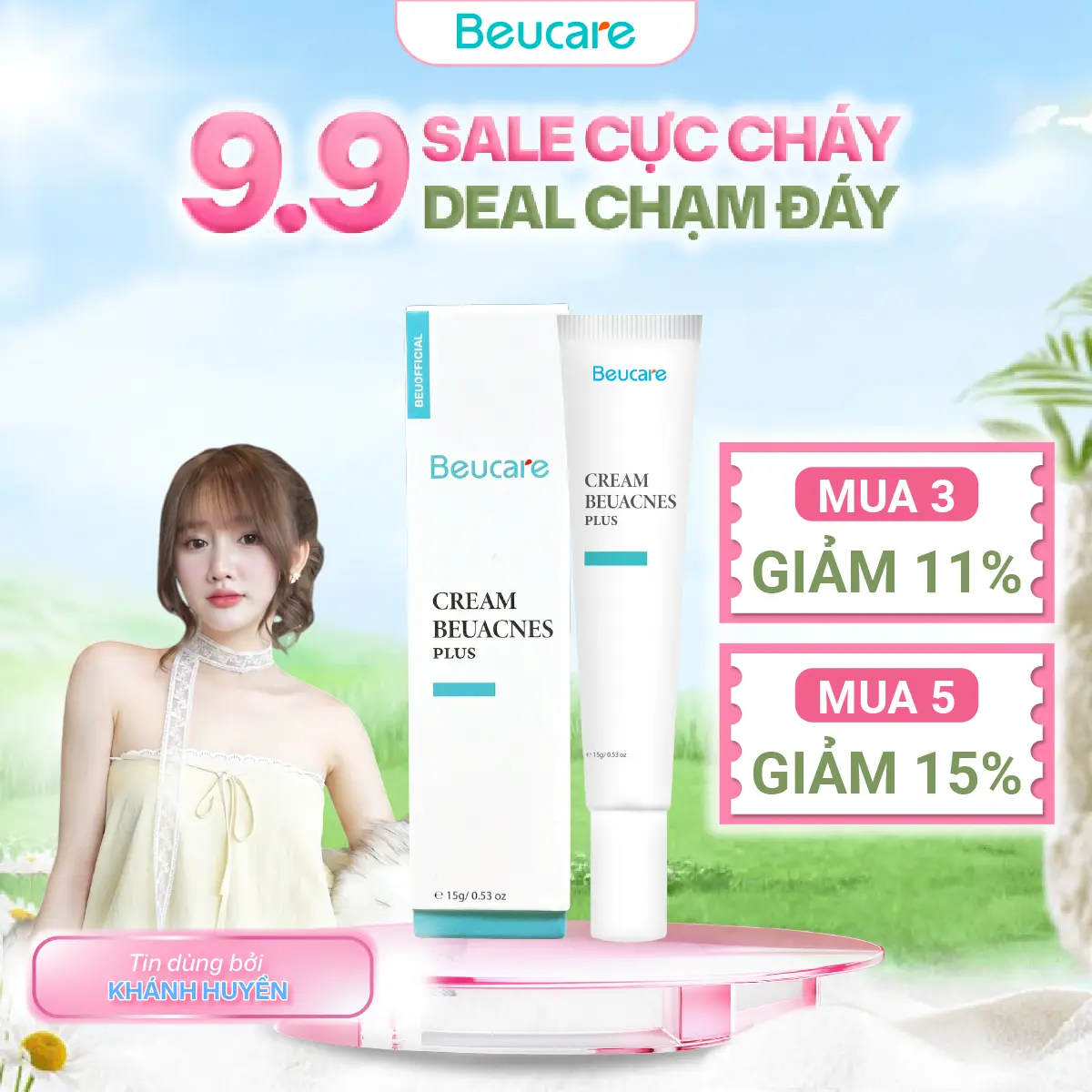 Kem Mụn BEUACNES PLUS - 15g - Hỗ Trợ Giảm Mụn, Sáng Da, Mờ Thâm Mụn, Dưỡng Ẩm Da, Giải Pháp An Toàn Cho Làn Da Mụn, Skincare Chăm Sóc Da Dưỡng Ẩm Da  Làm Đẹp Da Nữ Women - TM61 chấm  mụn