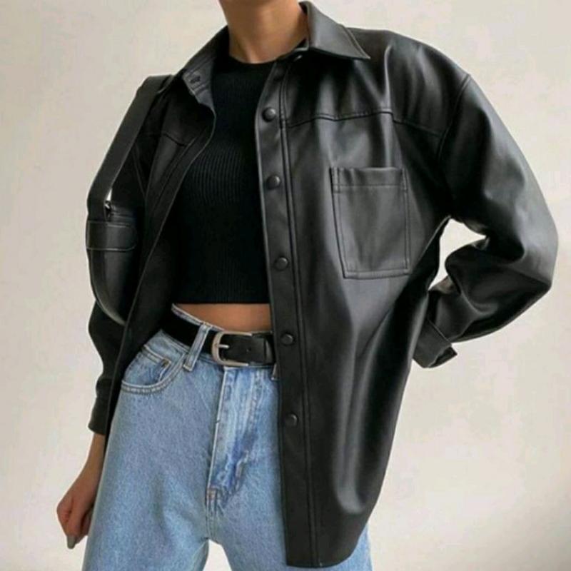 Leather Jacket Oversize Kemeja Oversize Jaket Semi Kulit Korea - Shop ...