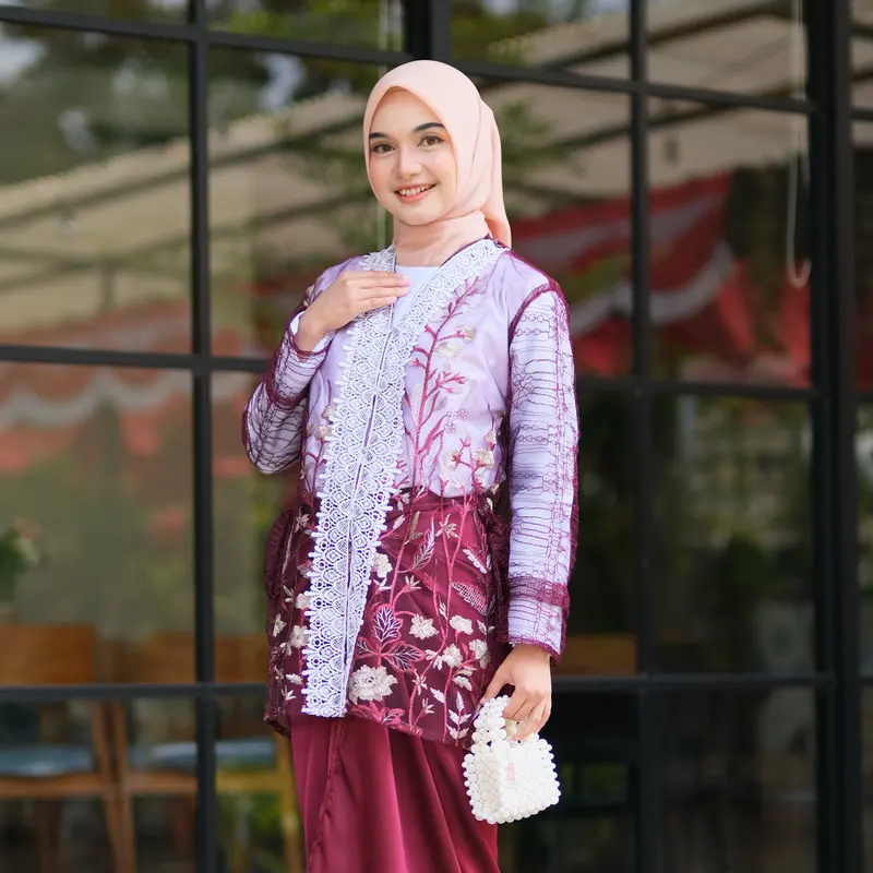 Ahzem - Setelan One Set Zafira Outer Brokat Gardenia Rok Lilit Set Lamaran Wisuda Bridesmaid Kondangan 4
