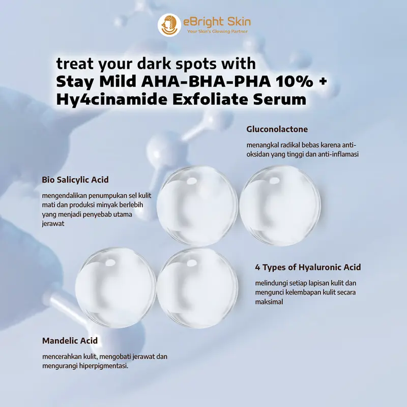 eBright Skin Serum Flek Hitam - Stay Mild AHA-BHA-PHA 10% + Hy4cinamide Exfoliate Serum 3