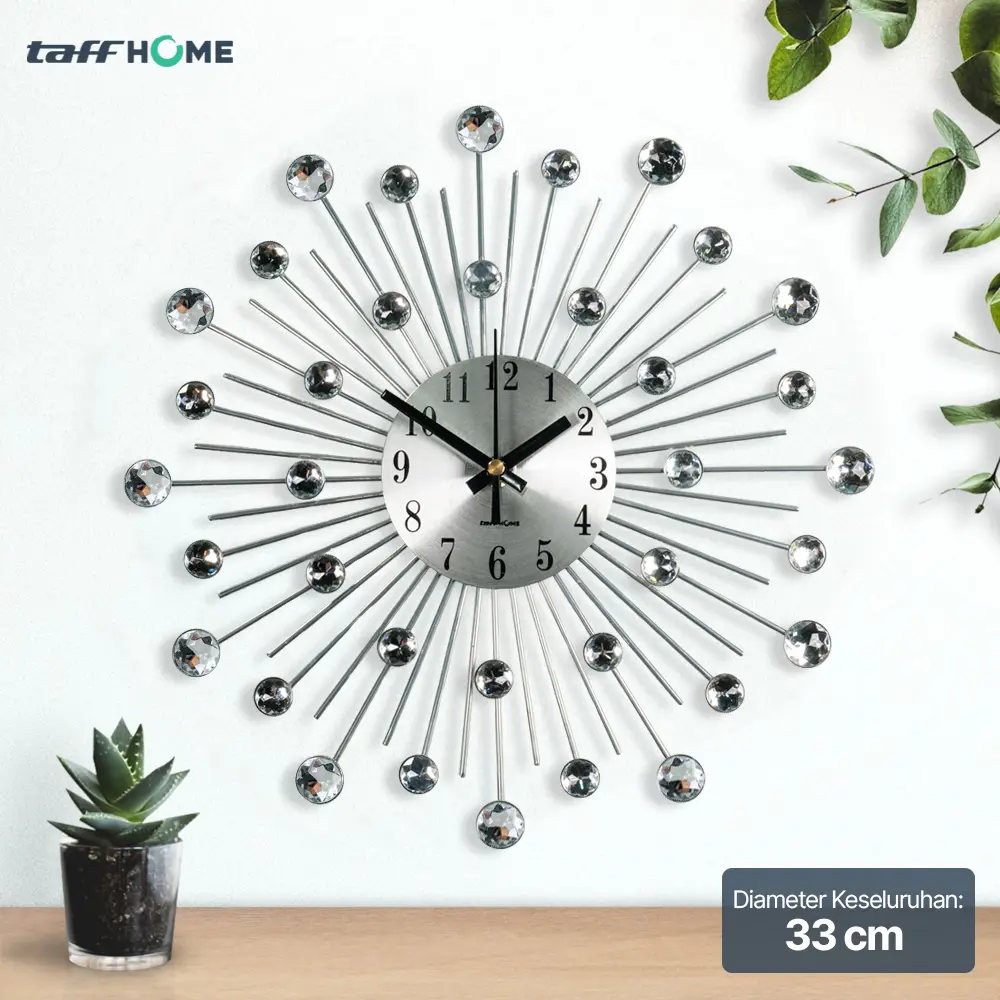 TaffHOME Jam Dinding 3D Quartz Creative Design Luxury Diamond 33cm - T6807 - Silver
