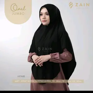 Zain Collection Hijab Instan Oval Jumbo Syar'i Matt Jersey Korea Hitam Softpad Antem PD 88cm PB 120cm LM 60cm