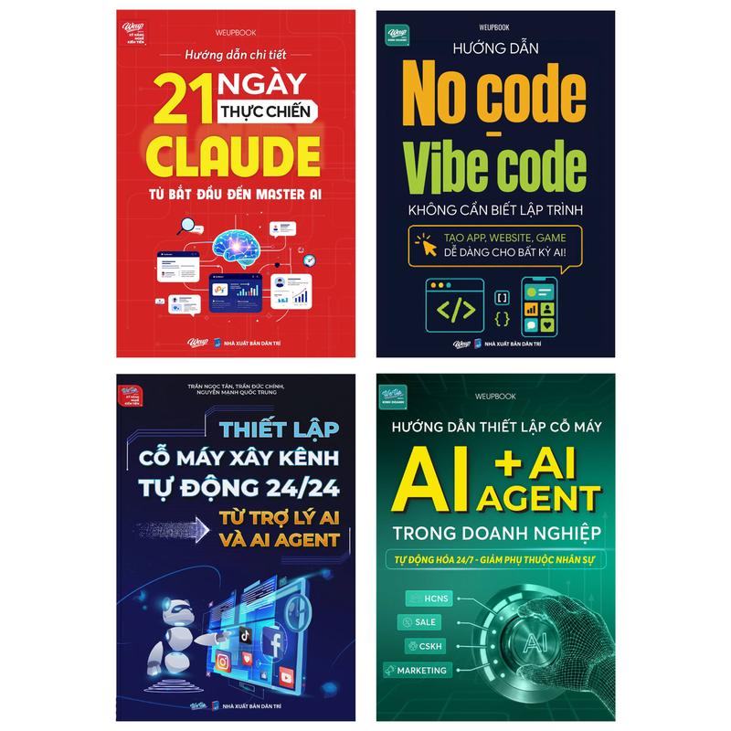 Sách Combo/Lẻ 4 Cuốn AI: 21 Ngày Thực Chiến Claude + Hướng Dẫn No Code Vibe…