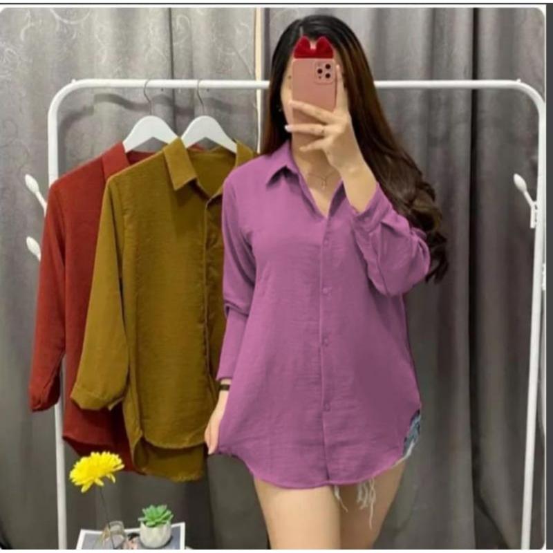 Atasan Kemeja wanita Oval bahan crinkle airflow terbaru Oversize Nyaman 3