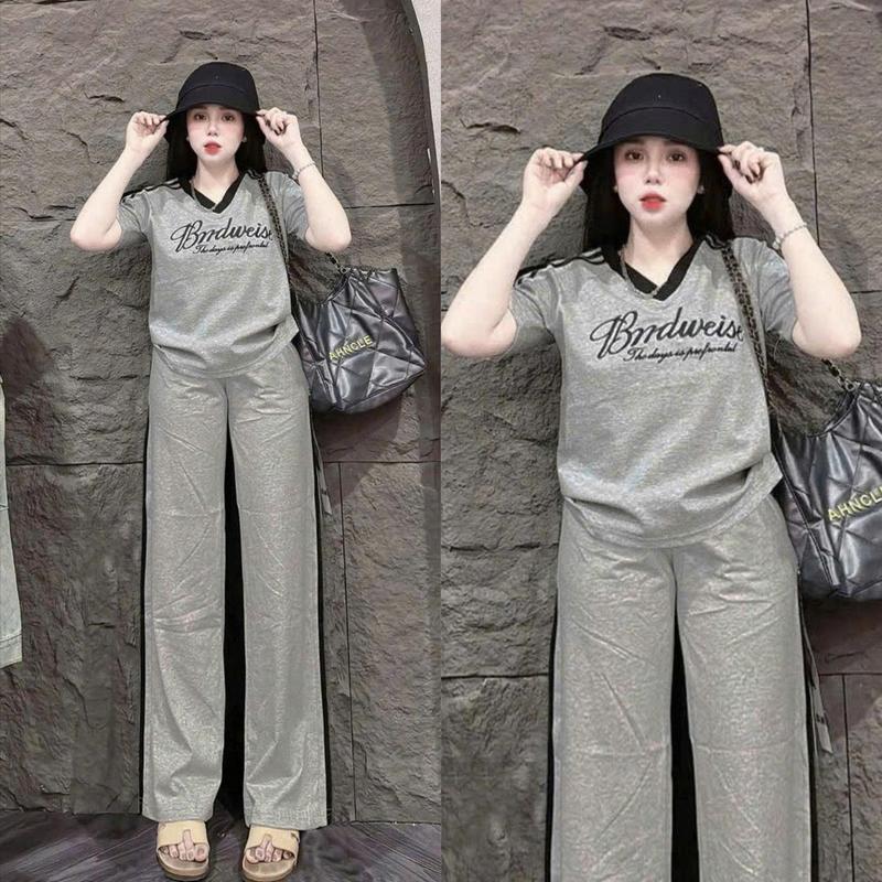 { Chất Liệu Tăm QC } Set Đồ Bộ Nữ Dáng Quần Suông + Áo Fom Rộng In Chữ Í LOVE Bigsize 45-90KG TOP NU