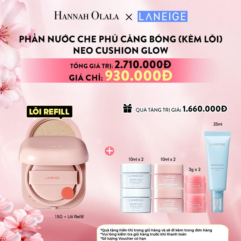 LANEIGE x HANNAH OLALA - Phấn nước che khuyết điểm mỏng nhẹ lâu trôi LANEIGE NEO Cushion Glow 15gx2 kèm lõi thay thế Mỹ Phẩm Cosmetic Women Trang Điểm