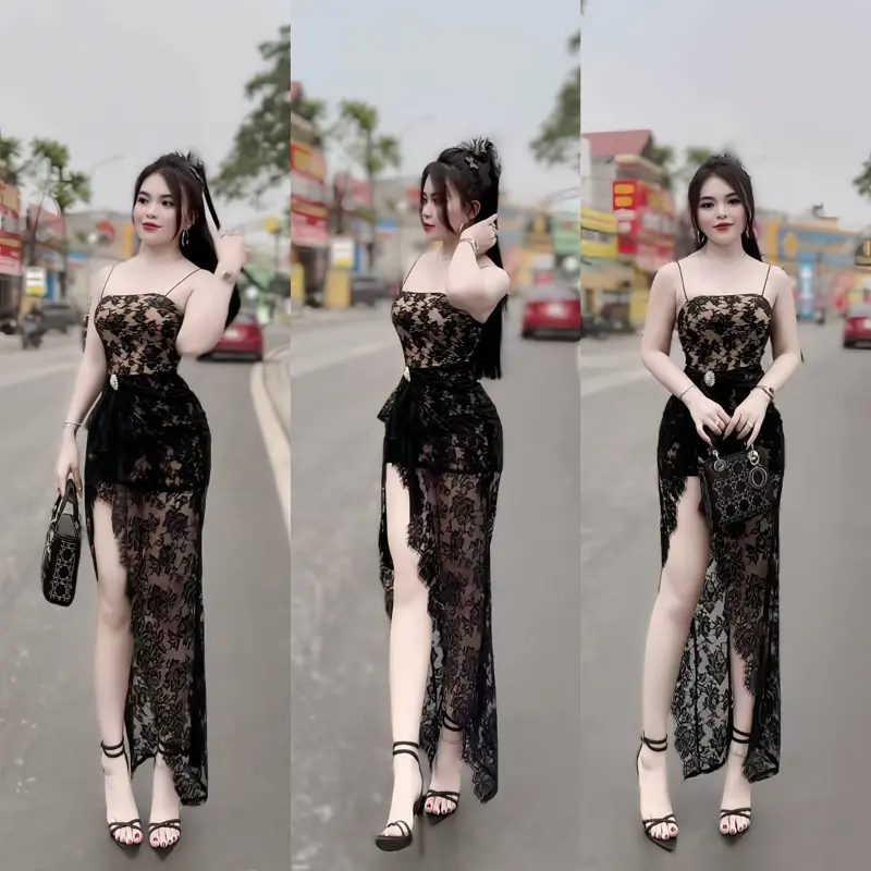 VÁY REN 2 LỚP XOẮN EO ĐÍNH HOA ĐÁ CÓ MÚT NG.ỰC SANG CHẢNH