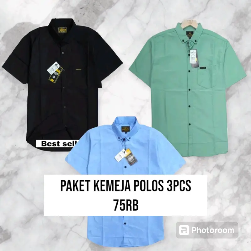PAKET 3PCS 60RIBU KEMEJA POLOS PRIA LENGAN PENDEK Katun Nyaman Putih Hitam Slimfit Navy Casual Formal Semi Panjang Basic Coklat 0