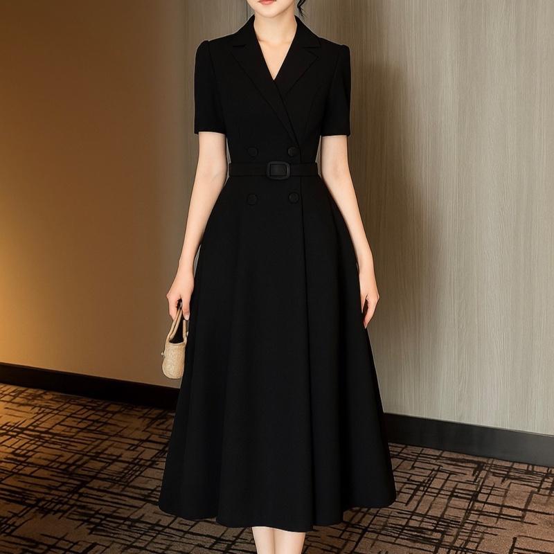 Mẫu váy thiết kế A68 cổ vest sang trọng quyến rũ kèm đai dành cho nữ đi tiệc đi làm. váy 2 lớp dày dặn phù hợp mùa thu đông không phù hợp mặc mùa hè