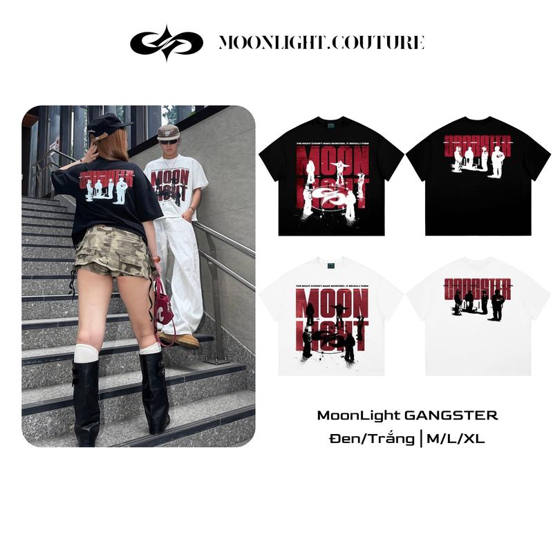 Áo Thun Boxy Moonlight Gangster - Cotton Nam Nữ Form Boxy Tay Lỡ Oversize Cổ Tròn Cotton 260gsm co giãn 2 chiều