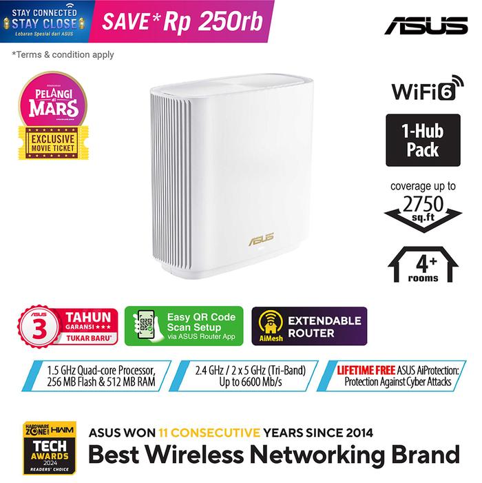 Gambar ASUS ZenWiFi AX Whole-Home Tri-Band Mesh WiFi 6 System (XT8) V2 - 1 Pack White, Coverage up to 5,500 sq.ft or 6+Rooms, 6.6Gbps, WiFi, 3 SSIDs, Extendable router and Parental Controls, 2.5G Port dari ASUS COMPONENT Kota Administrasi Jakarta Pusat Tokopedia