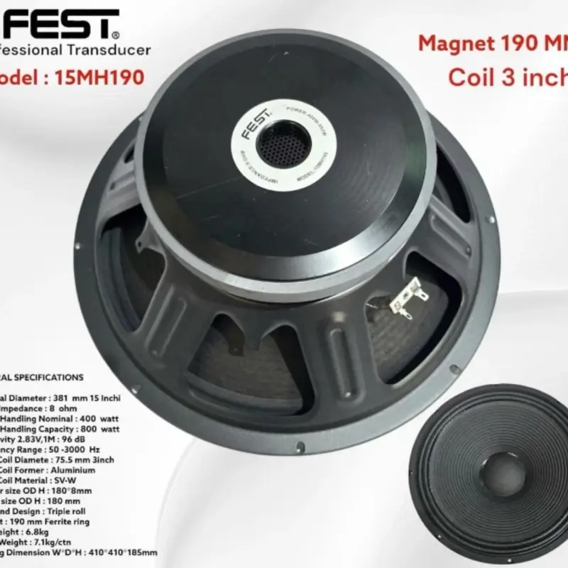 Speaker Componen FEST 15HM190 Magnet 190mm Coil 3 inch 400watt Original Aluminium 2