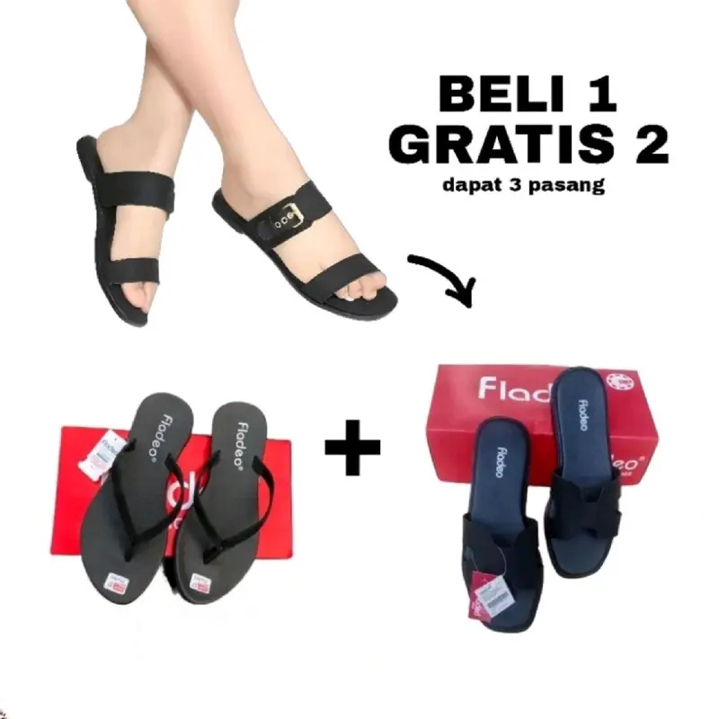 Buy 1 Get 2 Free Beli 1 Gratis 2 Sandal Selop Flat Teplek Wanita Terbaru Sendal Rumah Casual Slip On Cewek Trendy Nyaman Mod Shoes Karetis Dan Elegan Perempuan 0