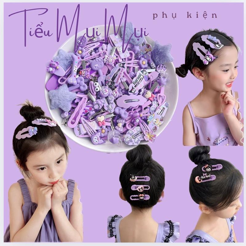  Sét 50 kẹp tóc mái màu tím kuromi cho bé 