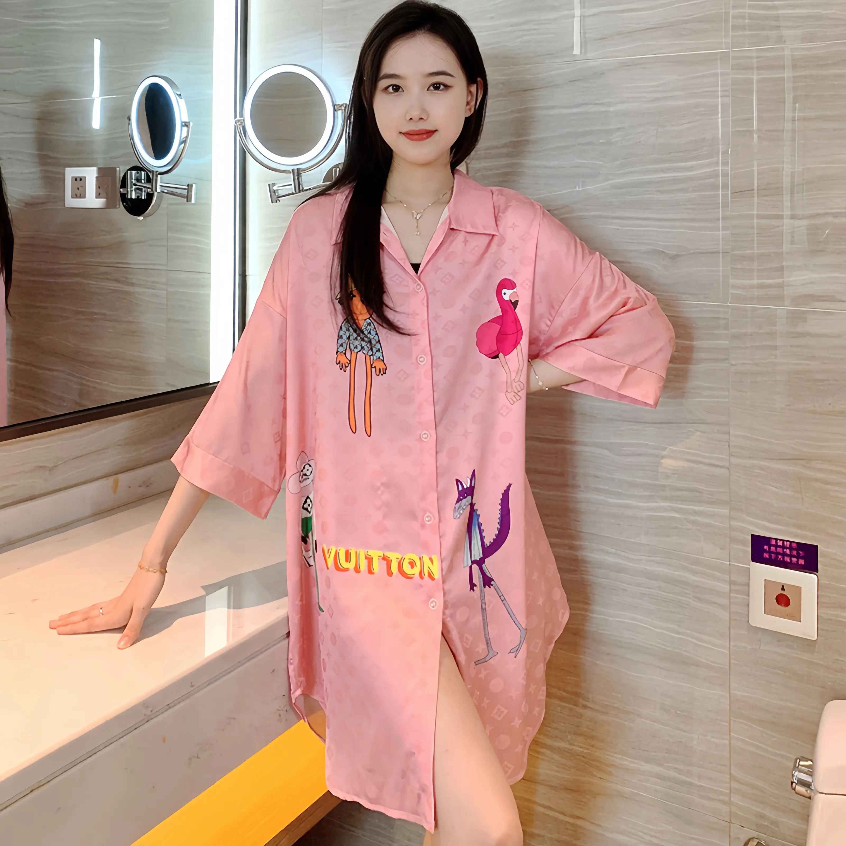 2024 new pajamas thin style short sleeved summer comfortable sexy nightskirt lady's shirt collar home clothes