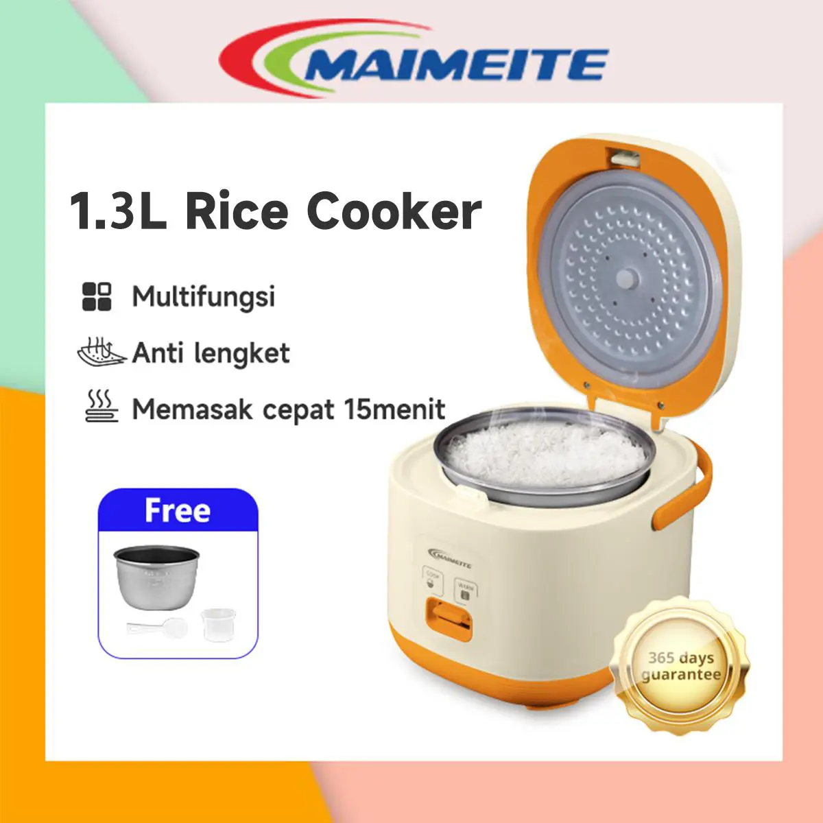 MAIMEITE Rice Cooker 1.3L Magic Com Mini Portable Travel version student version Penanak Nasi 300Watt cocok untuk 1-2 orang