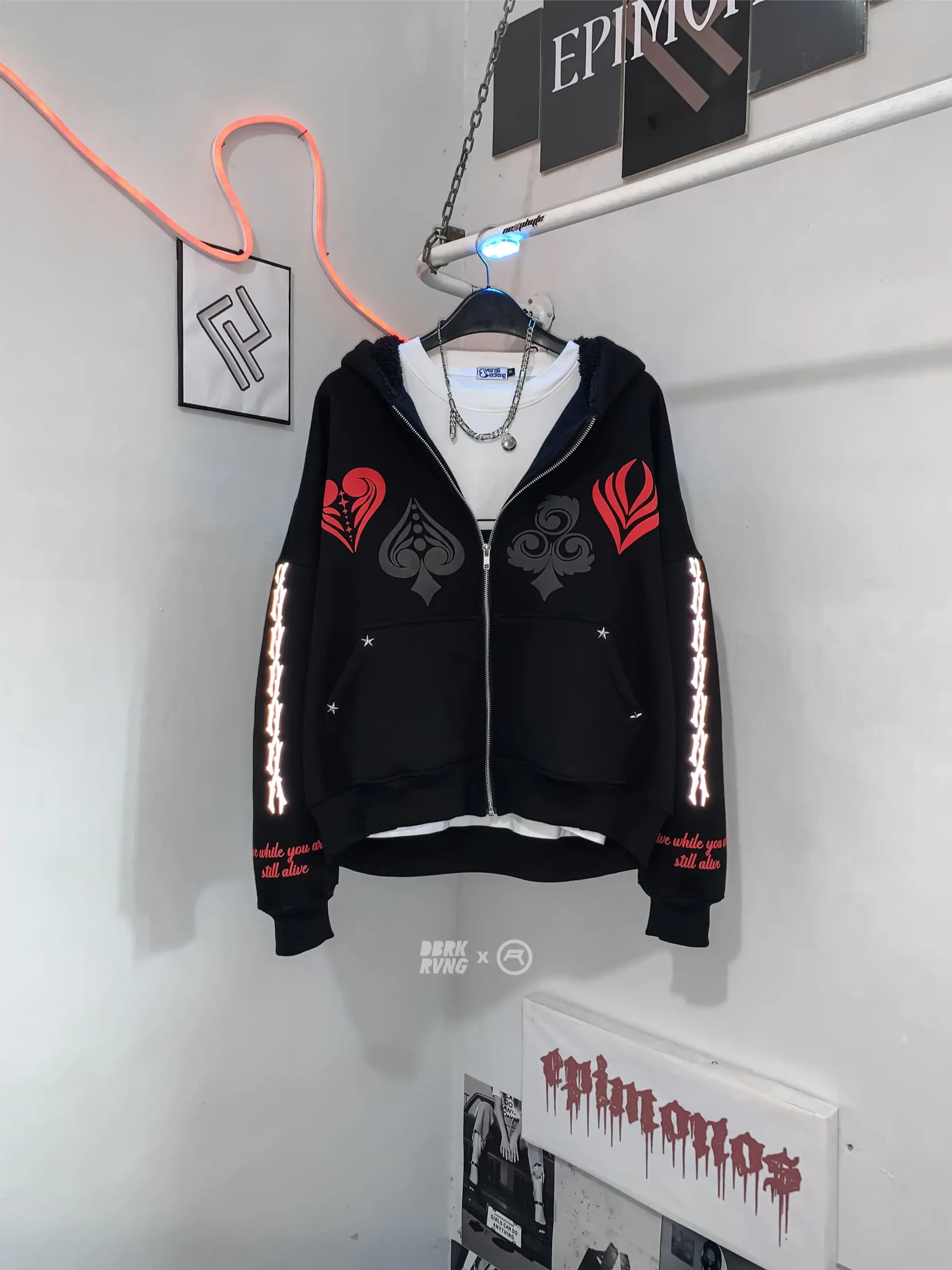 BRIDGE HOODIE LIMITED - DBRKRVNG - Boxy Oversize - Reflektif Puff Ink - 400gsm Cotton Fleece - Kupluk Sherpa - RAM