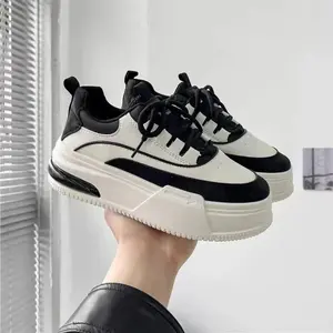 Chich Current Jeno Sepatu Sneakers Wanita Casual Korean Style Shoes Black White 132 Sport