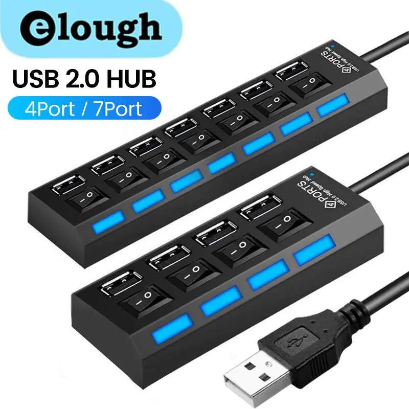 Olaf 4/7 Ports USB HUB 2.0 Adapter High Speed Multi USB Splitter Multiple USB Extender Power Adapter With Switch For PC Computer