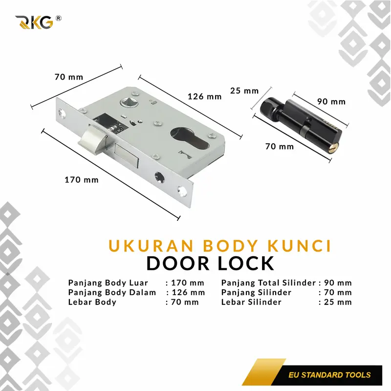 KP-04 Kunci Pintu Pisah Elegant Black Flat Handle Split Door Lock Set 2
