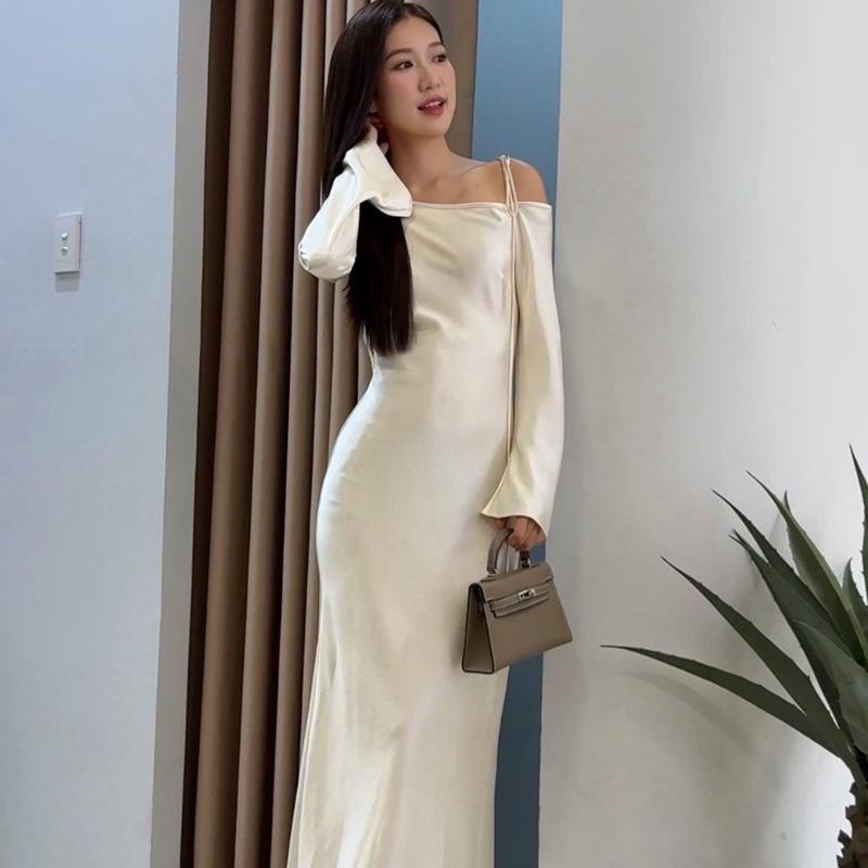  Alva Dress - Váy Lụa Tay Dài Lệch Vai 
