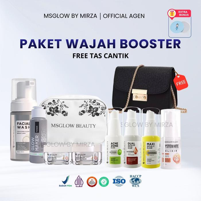 Gambar MSGLOW - Paket Wajah Booster Elixir Baru + Serum Gratis + Tas Cantik - Facial, Perawatan - PAKET LUMINOUS ELIXIR, FREE TAS CANTIK dari Msglowbymirza Kab. Pasuruan Tokopedia