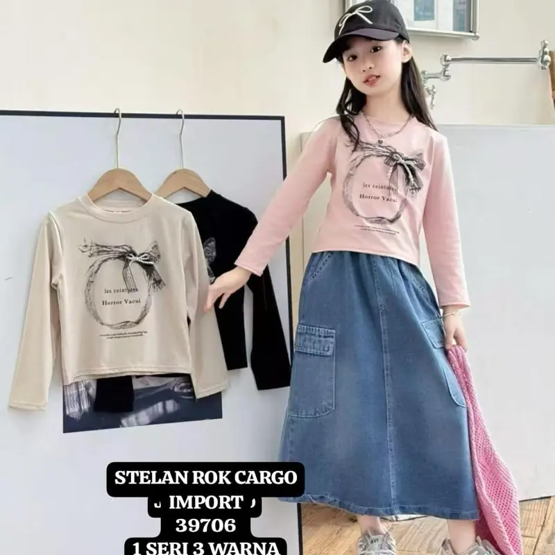 Setelan Rok Anak Perempuan // Set Cargo Anak Kekinian // Oneset Cargo Rok Jeans Fashion
