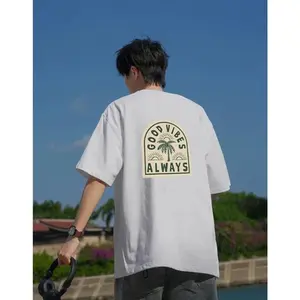 Anime Street Kaos Pria Distro Original 100% Pola Alfabet Inggris Pohon Kelapa Baju Oversize Pria Retro T-shirt Atasan Premium Baju Pria Distro Good Vibes Always