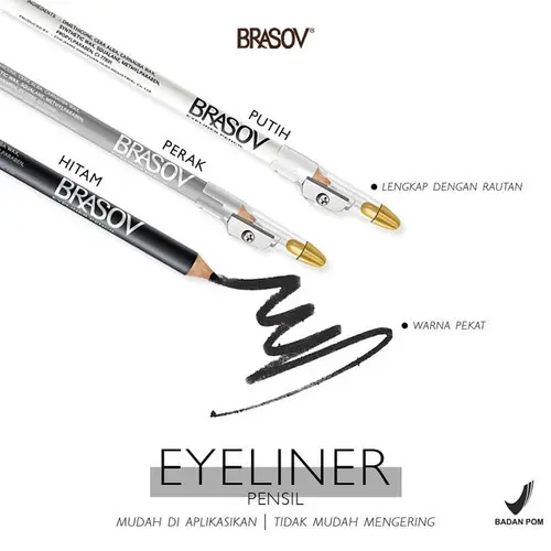 BRASOV Pensil Eyeliner Dengan Serutan - Eye Liner Pencil Hitam Kosmetik Mempercantik Silver