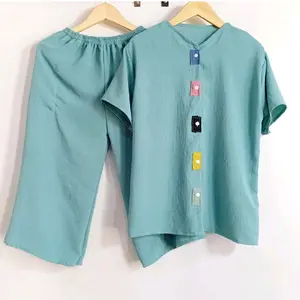 SETELAN WANITA LALA SET KRINGKEL AIRFLOW KEKINIAN baju kancing busui friendly celana 7/8 kantong crinkle airflow lembut nyaman