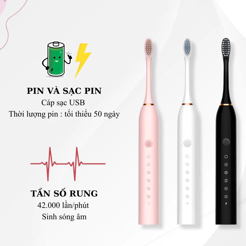 Bàn chải điện X3 với 6 chế độ làm sạch, bàn chải đánh răng chăm sóc răng trắng bóng Kháng Nước IPX7