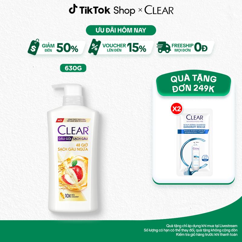 [1] Dầu gội Clear 48 Giờ Hỗ Trợ Sạch Gàu Ngứa 630g Dành Cho Nam Và Nữ