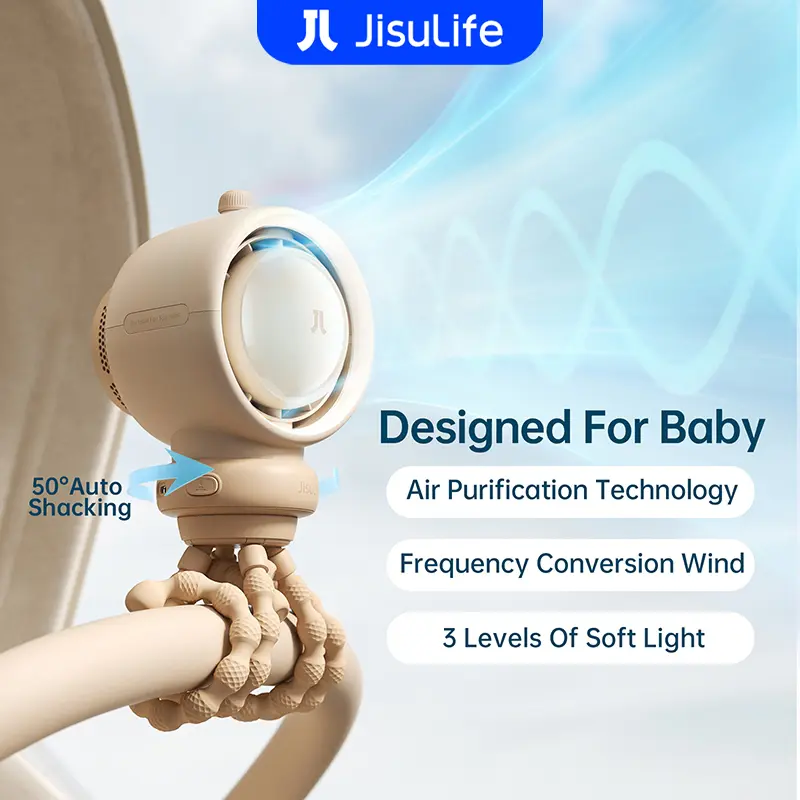 JisuLife Baby Stroller Fan Portable, Small Battery Operated Fan, Car Seat Fan with 5 Speeds, Air Purify and Air Enhance Tech, Bladeless, Fan for Outdoor