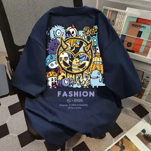 Kaos Katun Dengan Motif Kartun Unik, Trendi, Dan Nyentrik, Atasan Longgar Berlengan Pendek Dengan Leher Bulat Untuk Pria Dan Wanita.