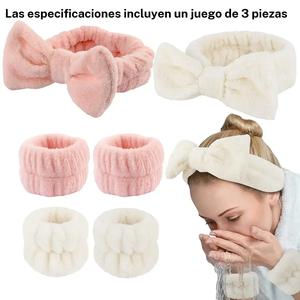 Set de diadema y pulsera para lavado de cara, 3 piezas por set, diademas y pulseras absorbentes de agua, herramienta para lavado de cara y cuidado de la piel
