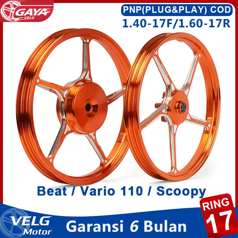 Velg BikingBoy Untuk Semua Beat, Scoopy, Genio, Spacy, Vario 110/110fi/Karbu VELG RACING CNC ALLOY RINGAN Ring 17 Ukuran 1.4x17 F-1.6x17 R Velg Racing Bintang 5 Alloy PNP