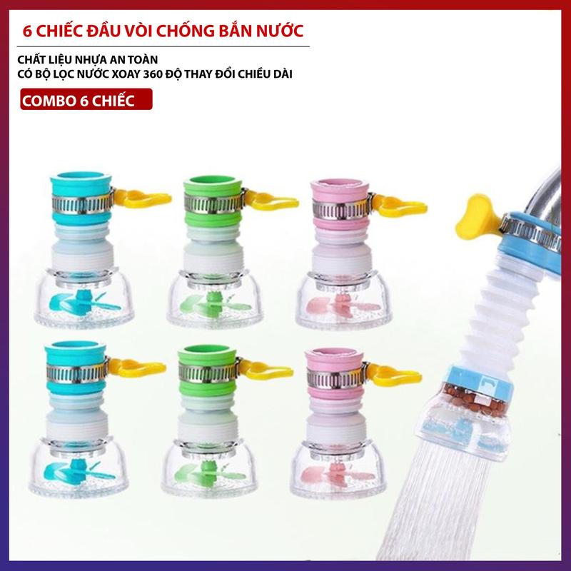 Combo 6 Vòi Nước Rửa Bát Xoay 360 DLS Đầu Vòi Nước Chống Bắn Nước Có Thể Kéo Dài Đầu Lọc Nước Tại Vòi Tiện Lợi An Toàn Vệ Sinh