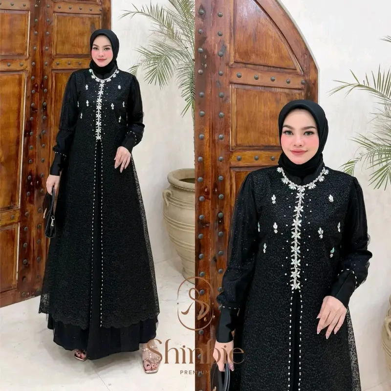 Gamis outer brokat tile payet ukuran jumbo terbaru 1