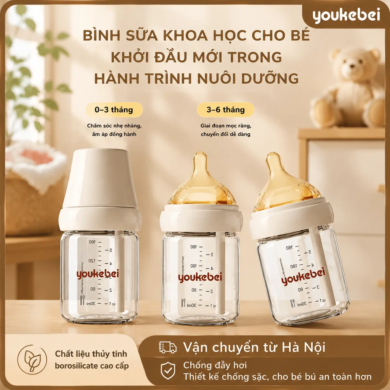 Bình Sữa Trẻ Em Bằng Thủy Tinh, Nút Nâng Cấp, Thích Hợp Cho 0-6 Tháng Tuổi, Chống Sặc, Chống Nôn, Chống Sặc, Có Cỡ 80 / 160mL