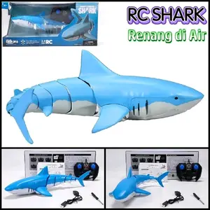 RC Shark Remote Control 2.4GHz renang di air Baterai Cas Anak laki Edukasi - Mainan Mobil Ikan Biru Deep Blue Sea Laut Dalam Remot Kontrol Baby Bionic Shark Boat Robot Batre Charger Anak cowok Edukatif