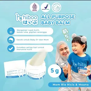 ￼hiboo All Purpose Baby Balm 5g Travel Size with 10% Coconut Oil Vit E Beeswax - Natural Nourishing Calming Moisturizer - Balsem Salep Anak Bayi Ruam Popok Kulit Sensitif