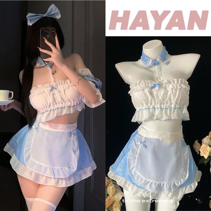 HT269a Đồ ngủ sexy hầu gái hoạ tiết kẻ caro quyến rũ,váy ngủ cosplay giúp việc gợi cảm HT269a