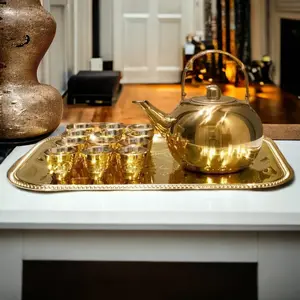 1Set Teko emas gelas nampan Stainless Steel