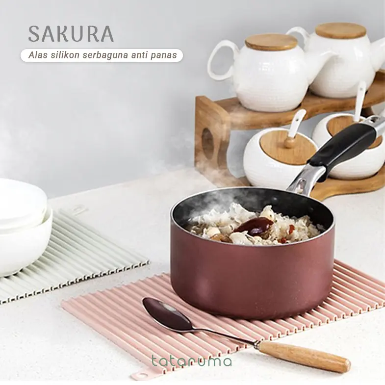 SAKURA - Alas Silikon Lentur Serbaguna Anti Panas Anti Slip Hitam Pink Putih  Tatakan