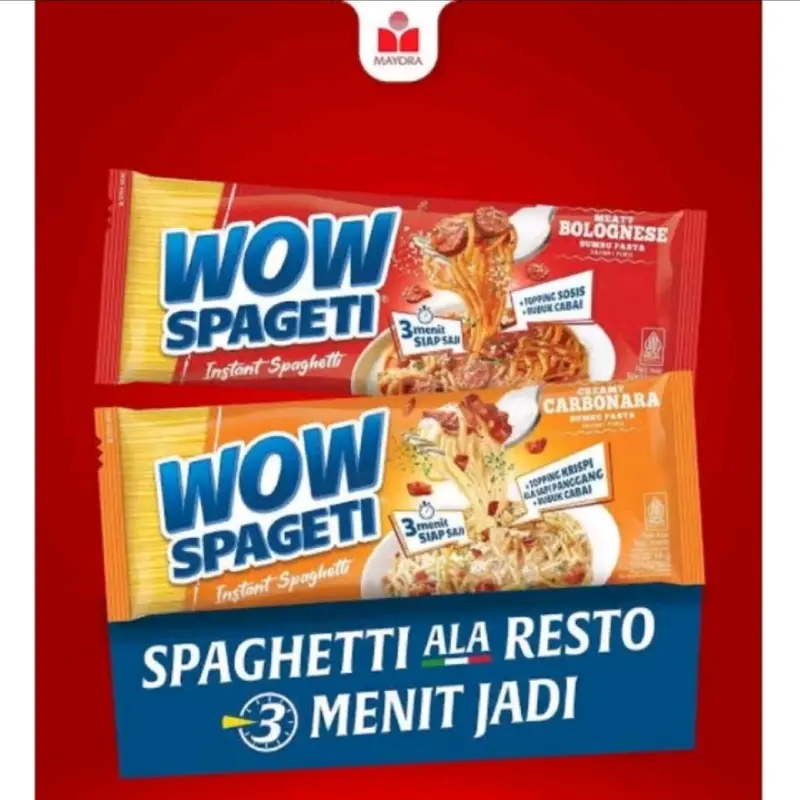 WOW Spageti Instant 3 menit siap saji (Bolognese, Carbonara, Aglio Olio spicy Garlic) 1