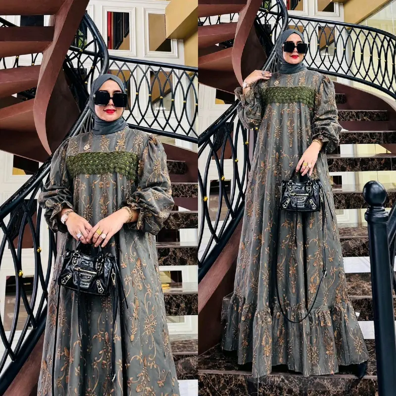 REALPICT COD MALIKA DRES SET PASHMINA Gamis Lebaran Pesta 1
