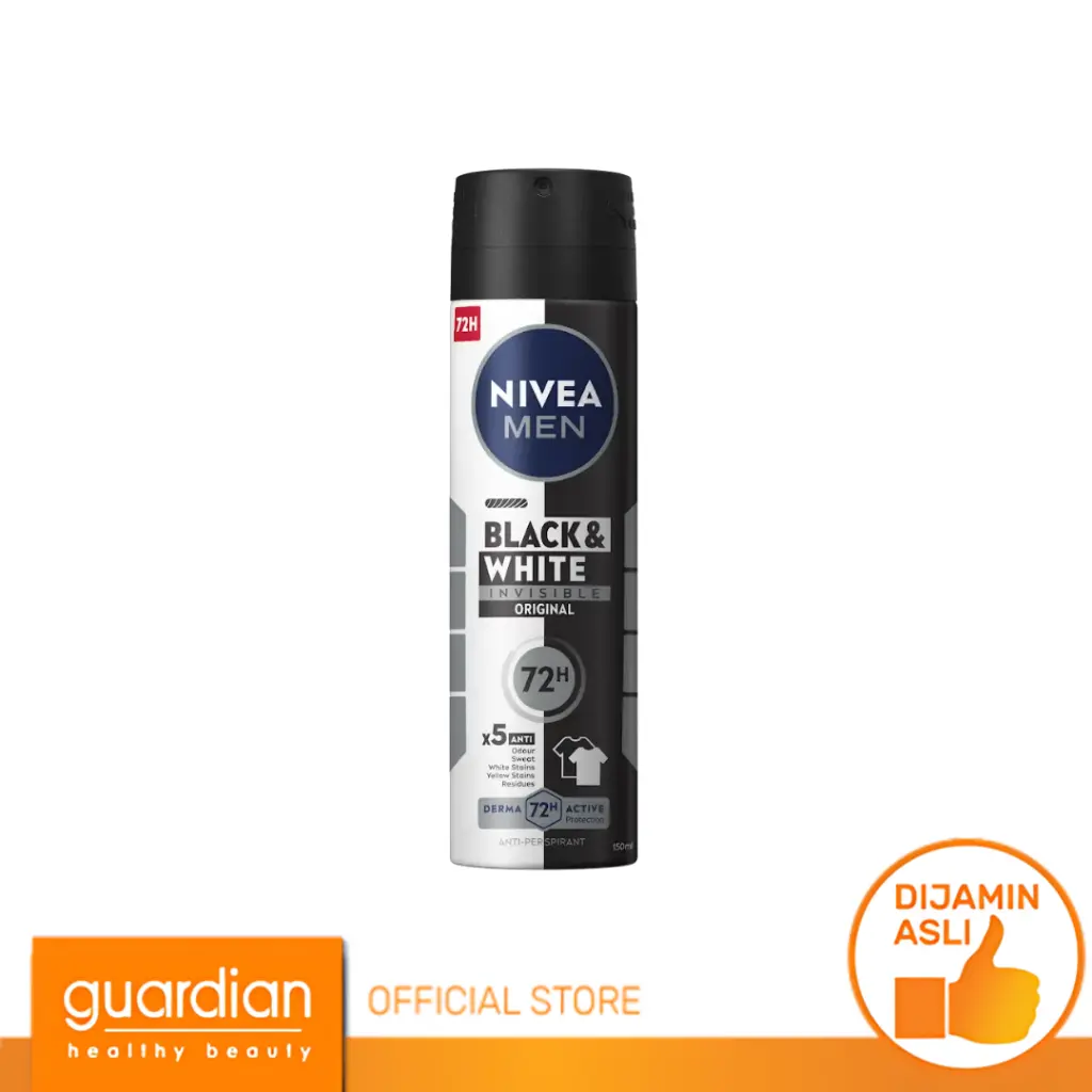 NIVEA MEN Deodorant Spray Black & White Invisible Original 150ml - Deo anti noda baju wangi segar