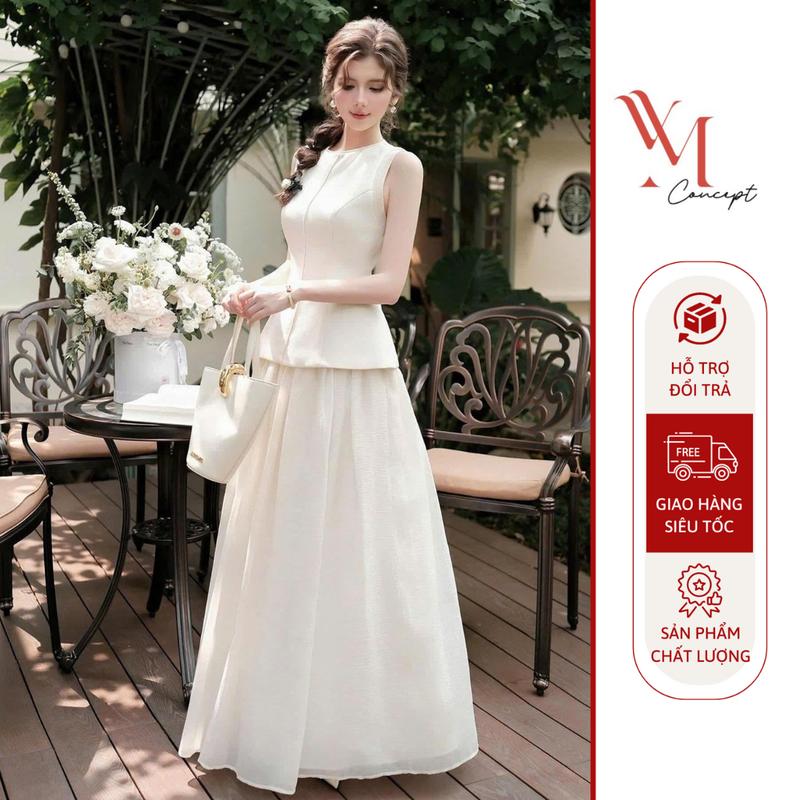 YM Concept Set Áo Sát Nách & Chân Váy Xòe Đầm Maxi Thời Trang Dự Tiệc Đầm Nữ Thiết Kế Sang Trọng D1219