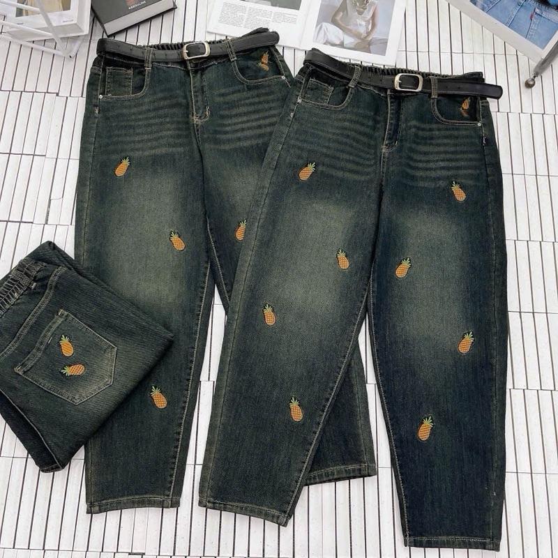Ma 9224 QUẦN JEAN thêu Dứa baggy 9 tấc có giãn bigsize nữ 65-90kg